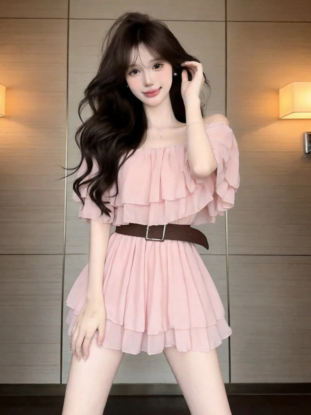 Sexy Lace Trim One Shoulder A-Line Skirt Dress Korean Style Sweet Slim Fit Short Dress Spring Summer Autumn Wear City Commute...