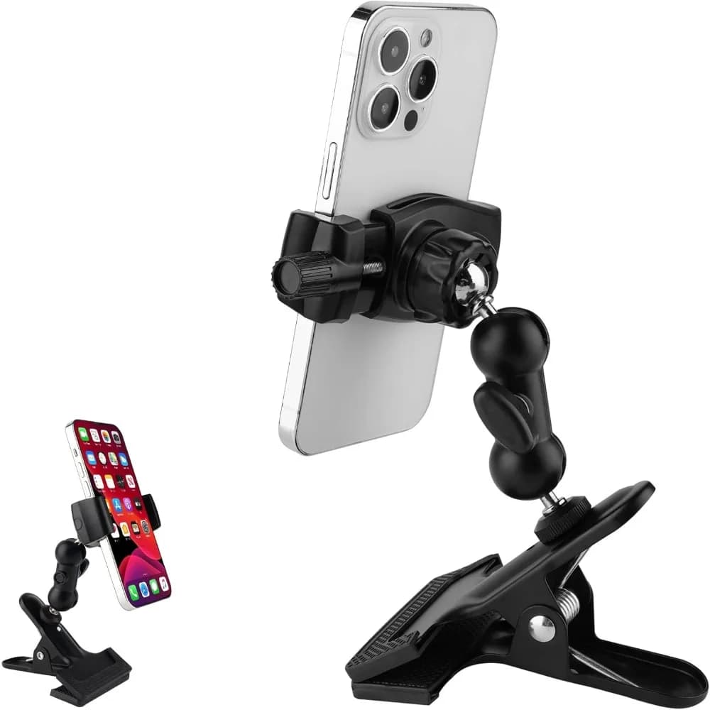 Supporto Universale Regolabile a 360° in Alluminio con Morsetto per Telefono, per Chitarra, Scrivania, Tavolo, Vetro, Cavalletto, Compatibile con Tutti gli Smartphone