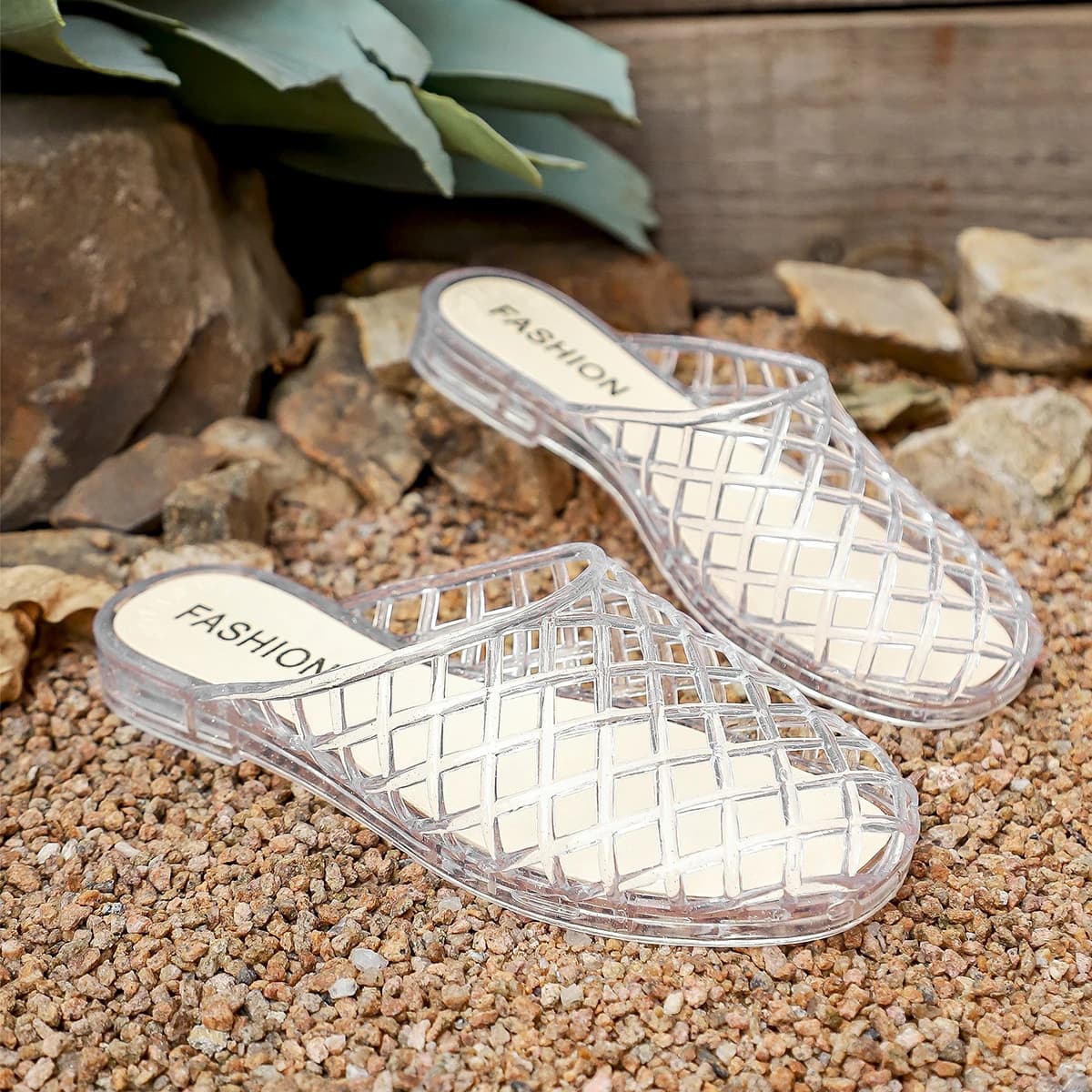Ciabatte da donna in PVC con punta chiusa, modello ballerina, leggere, traforate, per la spiaggia