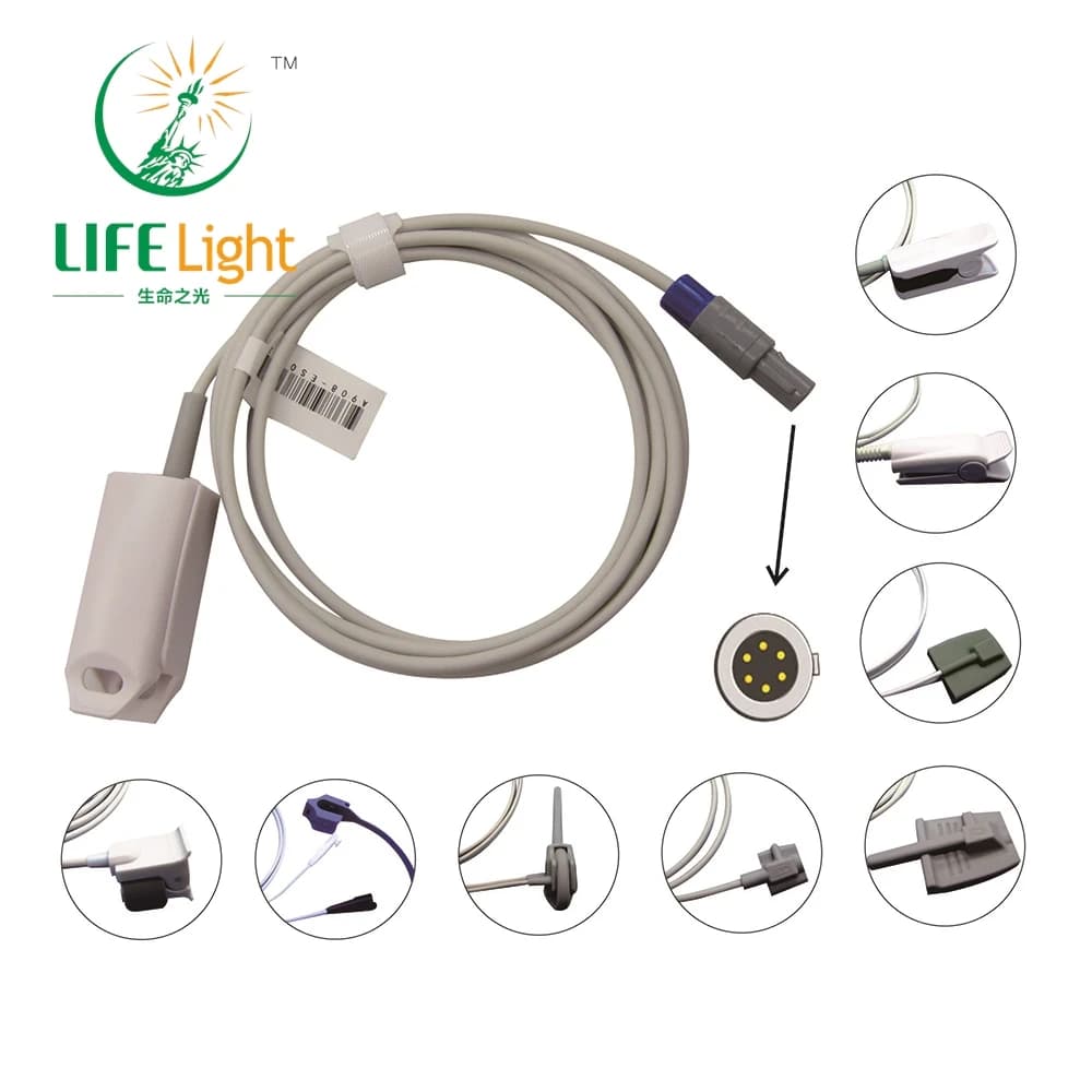 Compatible with Choicemed MD6000, 6 pin single slot monitor, reusable Prob SPO2 sensor for oxygen saturation monitoring