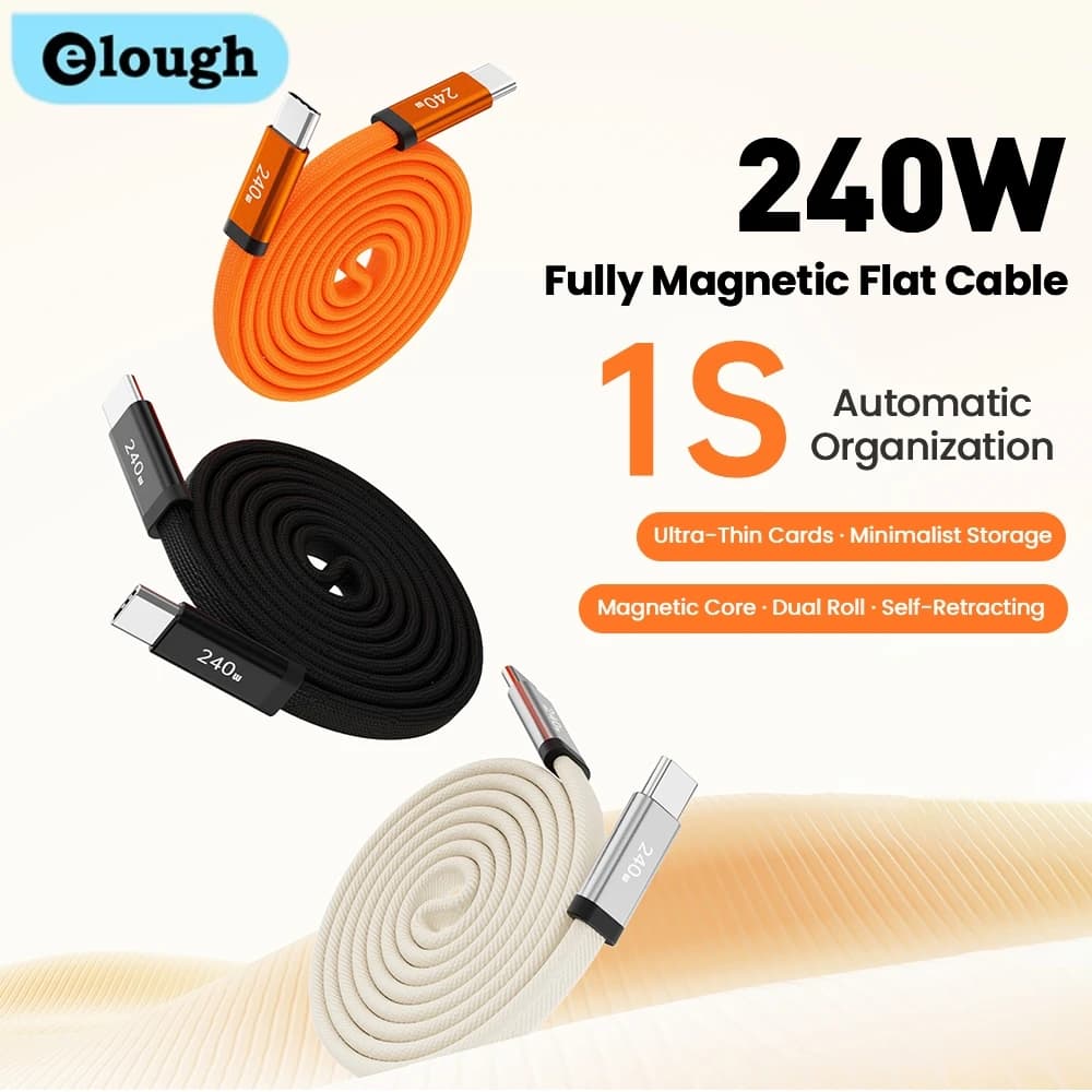 Cavo magnetico Elough 240W da tipo C a tipo C, cavo dati intrecciato per ricarica rapida per iPhone, tablet, Huawei, Xiaomi, ricarica rapida