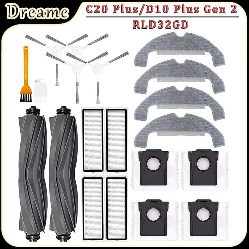 For Dreame C20 Plus/D10 Plus Gen 2/RLD32GD Robot Vacuum Accessories Main Side Brush Filters Mop Cloth Dust Bag Replacement Parts