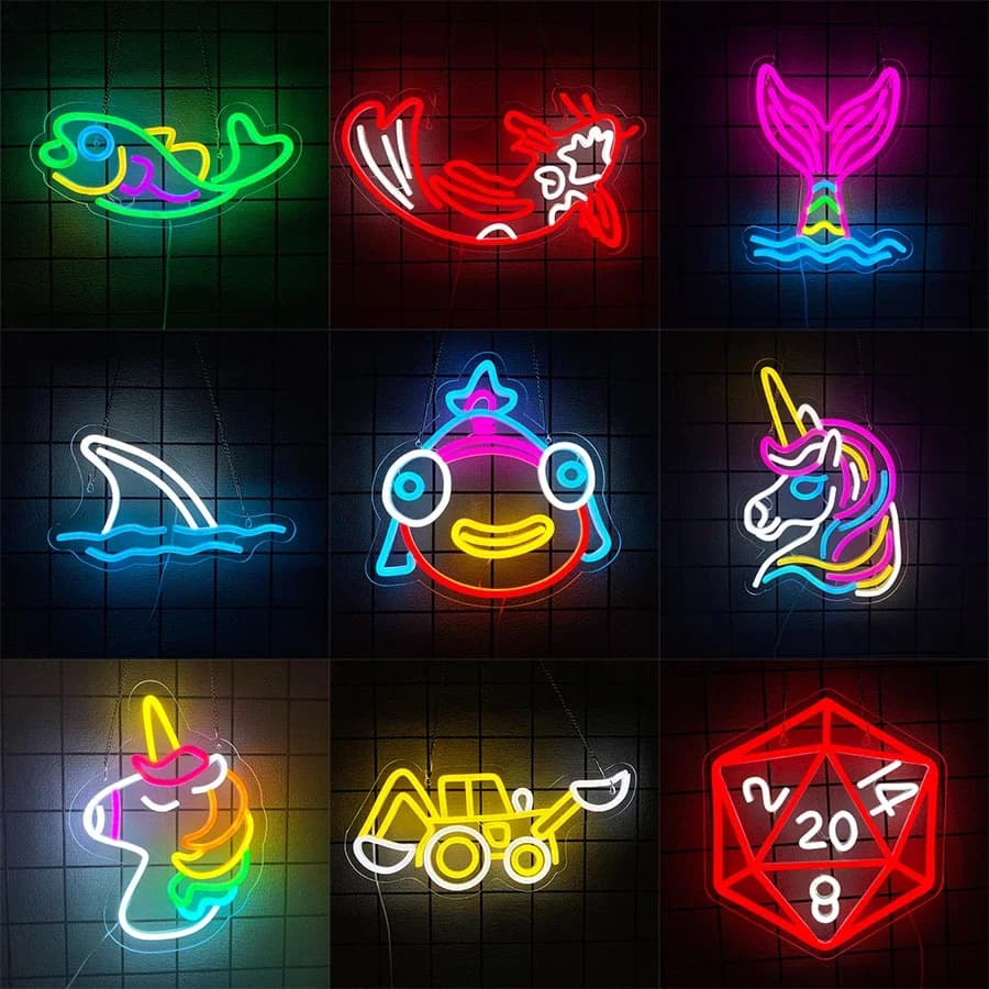 Insegne luminose al neon con unicorno per sala giochi, insegna illuminata a LED per giocatori per camera da letto, bar, decorazioni per la casa, insegna al neon con pesce Koi per la decorazione della parete,