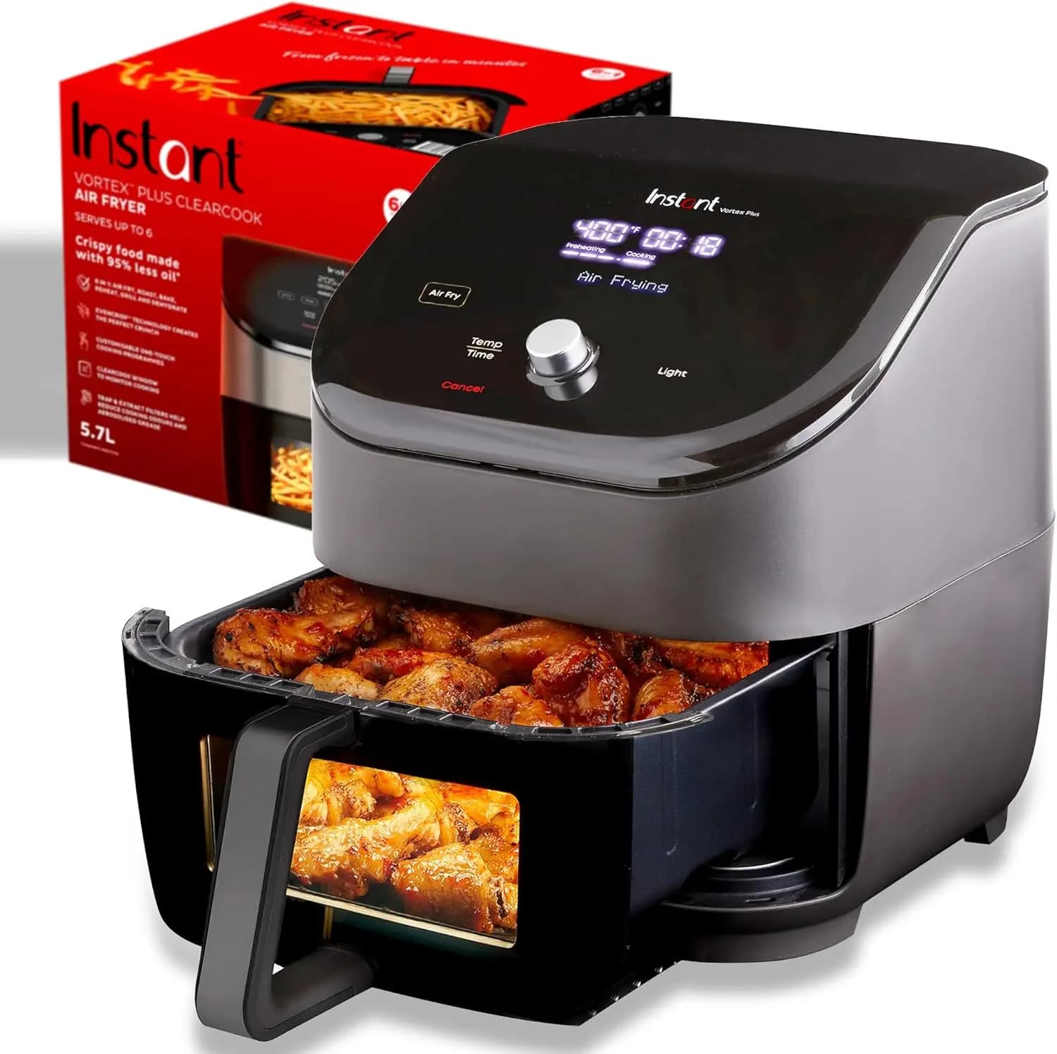 Friggitrice ad aria ClearCook da 6 QT con finestre trasparenti, programmi personalizzati, funzioni 6 in 1 per croccanti, grigliare e arrostire