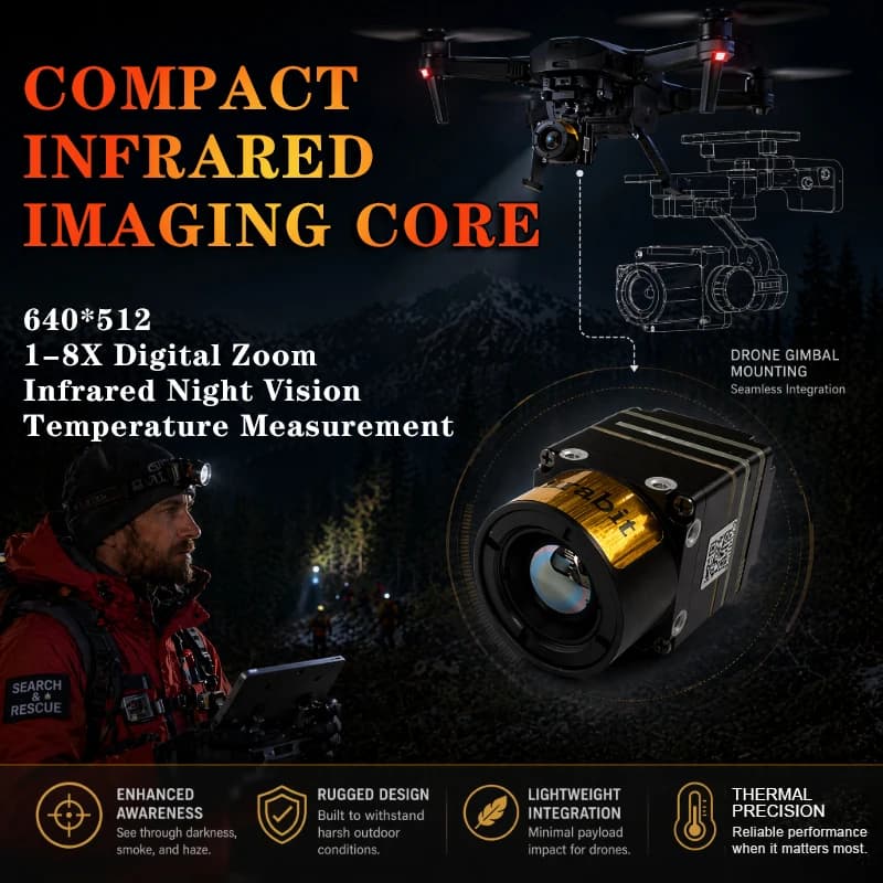 High Resolution Thermal Camera 8x Zoom Drone Camera 640*512 USB CVBS Analog Interface Camera Module Infrared Night Vision