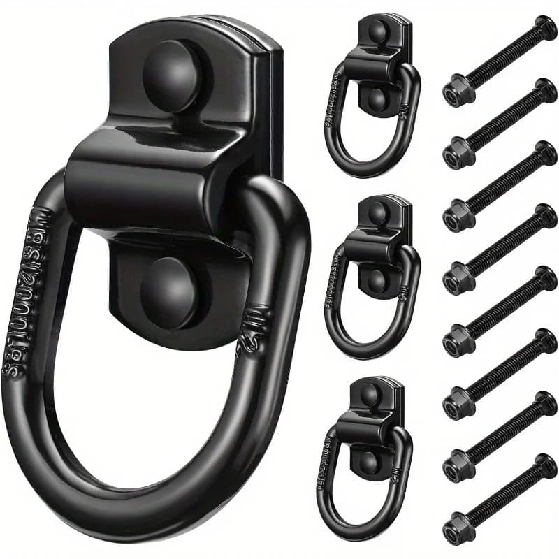 Pack of 4 D-rings in durable steel, anchors for screws, 1/ 2" forged D ring for trailers