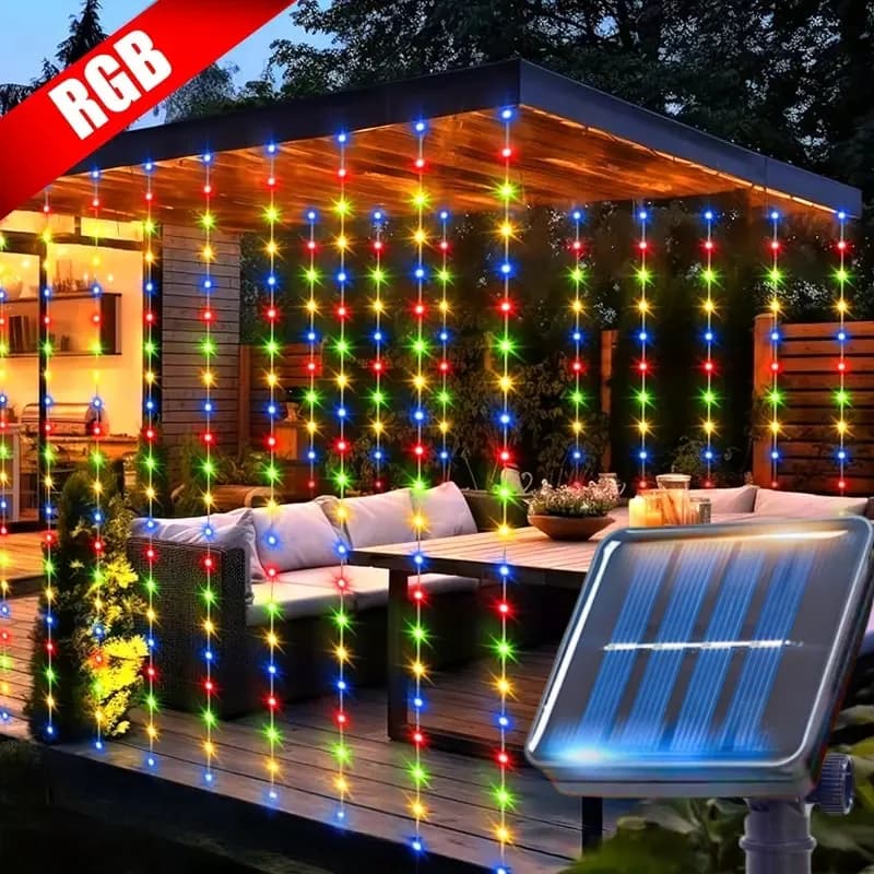 Luci Solari da Esterno a Cascata - 300/200/100 LED, 8 Modalità di Illuminazione Lampeggiante per Cortile, Camera da Letto, Festività