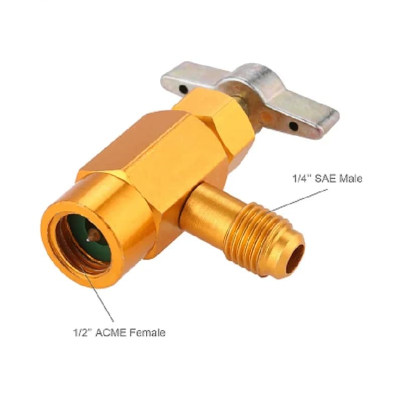 R-134A Refrigerant Can Opener Tap Dispensing Valve 1/2’’ Female and 1/4’’ SAE Male Brass For Auto Car Air Conditioning Charging