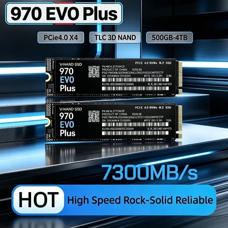 970 EVO Plus High-Speed NVMe M.2 SSD, 7300MB/s PCIe 4.0 x4, TLC 3D NAND 2280, 500GB-4TB Gaming Solid Disk for PS5, PC & Laptop.