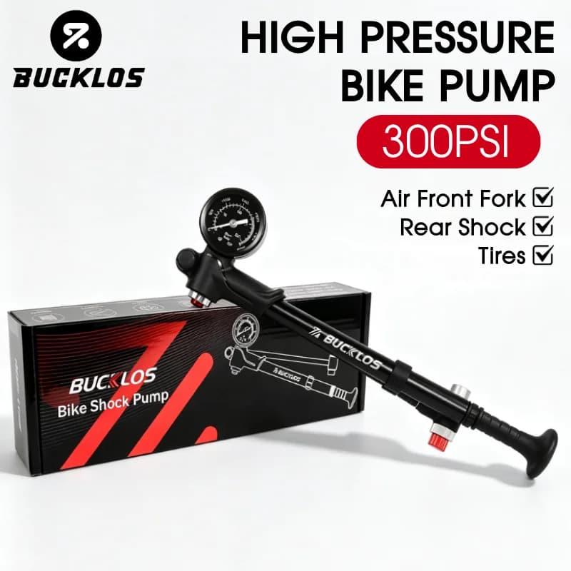 BUCKLOS Portable High-pressure 300PSI/400PS Bike Air Pump with Gauge for Fork & Rear Suspension Shock Absorber MTB Bicycle