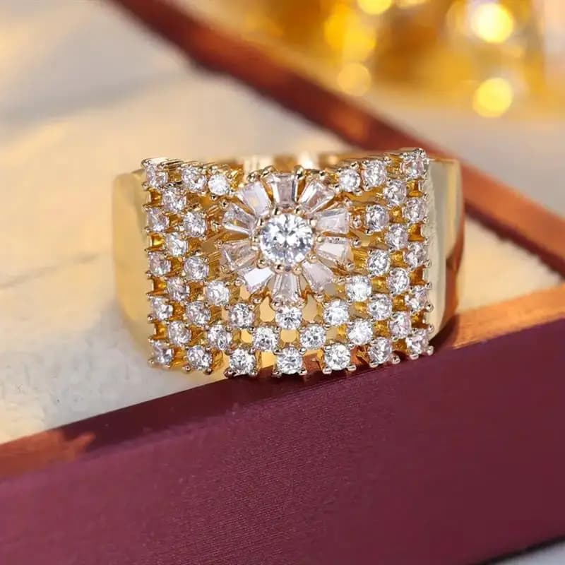 Huitan Sparkling Ring for Women Hollow Design Full Shining CZ Wedding Party Versatile Fashion Accessories Elegant Lady Jewelry