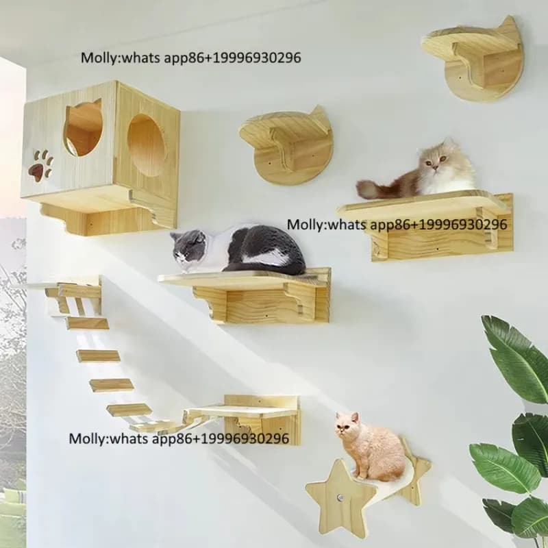 Zhejiang Suppliers Log Color Natural Solid Real Wood Tree Wall Mounted House Modern Wooden Tower Climber Floor to Ceiling