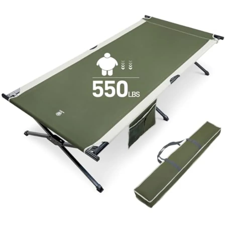 Extra large camping bed for adults, folding bed XXL with carrying bag, 214,3 cm long x 106,9 cm wide, supports up to 250 kg.