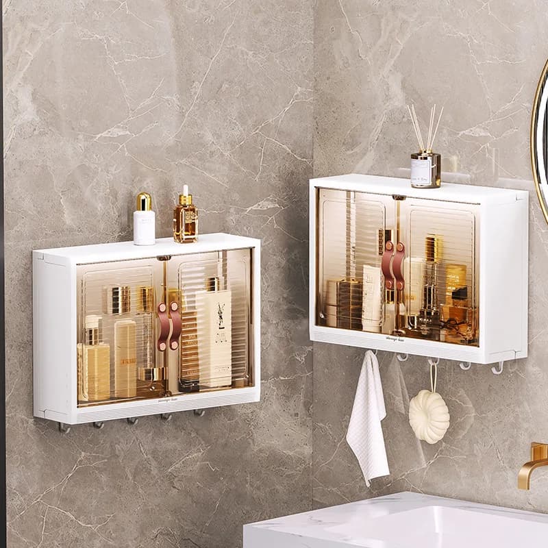 Armadietto portaoggetti da bagno senza trapano, armadietto dei medicinali a parete con porta magnetica e specchio salvaspazio