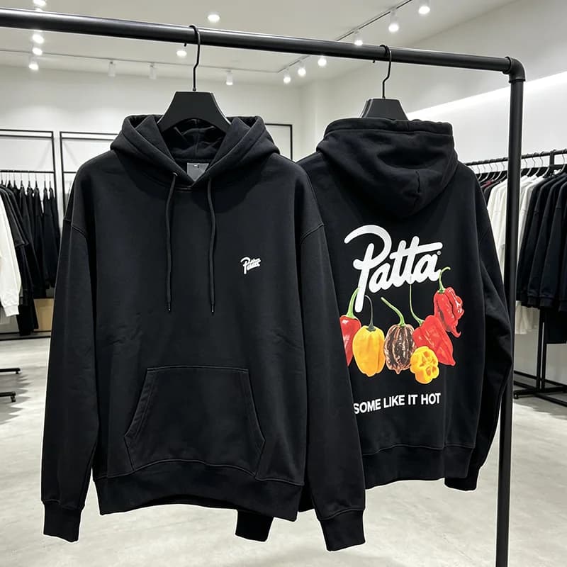 2026 New PATTA Unisex Hip‑Hop Pullover Hoodie Retro Chili Art Slogan Print Loose‑Fit Street Hooded Top