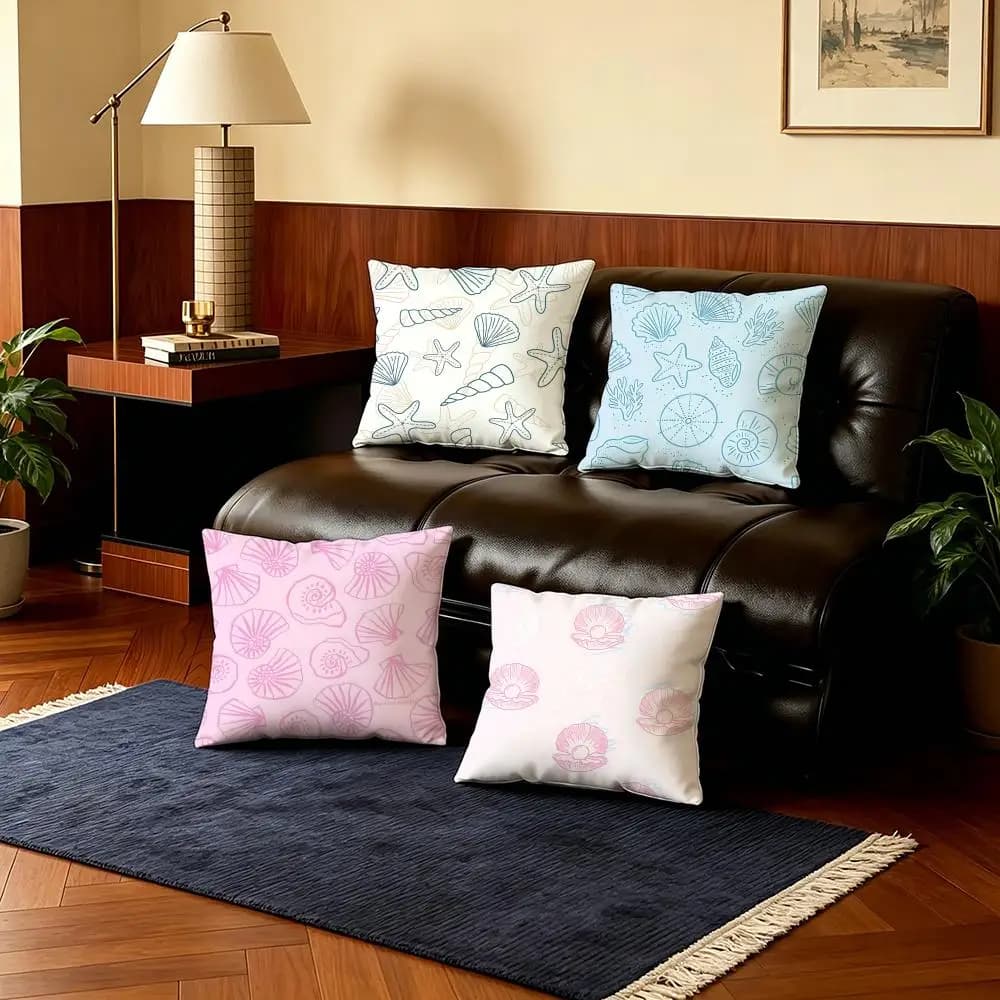 Fodere per Cuscini con Motivo Conchiglie Marine, Set da 4 Pezzi, Ultra Morbide in Peluche Corto, 40x40 45x45, Stile Boho per Divano e Camera da Letto