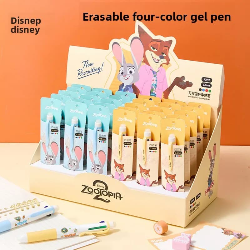 Penna Gel Cancellabile Multicolore Disney Zootopia, Forniture Scolastiche, Penna a Quattro Colori per Correzione e Marcatura