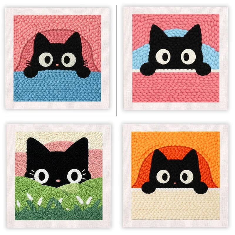 Black Cat Punch Needle Embroidery Kit Easy Art Magic Pock for Beginners DIY Craft Cross Stitch Kit Handcraft DIY Decor