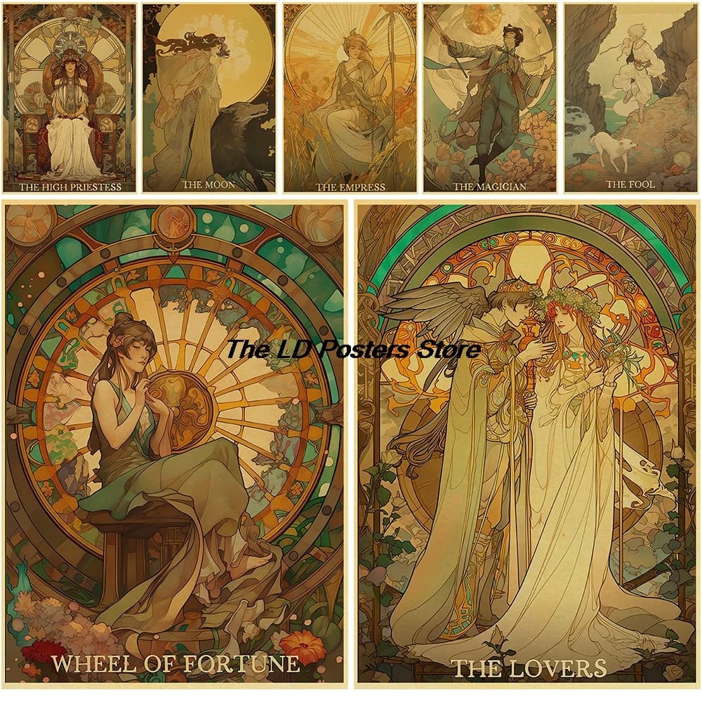 Paesaggio Fantasy Art Tarocchi Carte Poster Nostalgia Stile Arte Carta Kraft Decorazione Soggiorno moderno Skateboard Poster