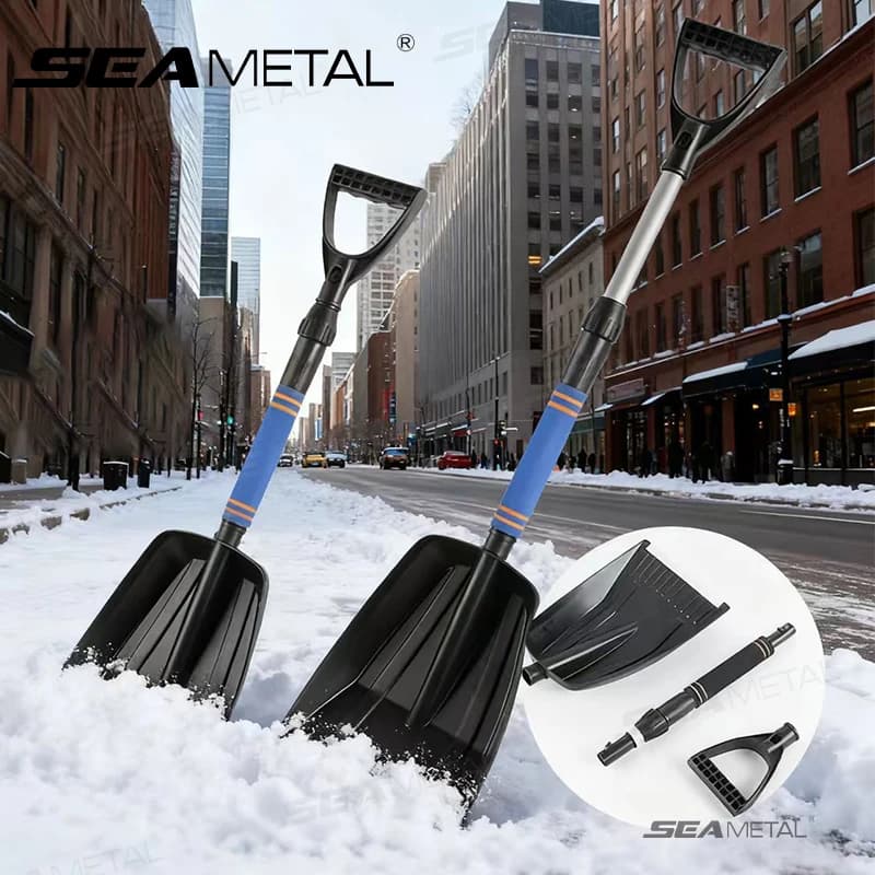 SEAMETAL Pala da neve telescopica staccabile per ghiaccio invernale Pala da neve pieghevole portatile in plastica ABS per strumento di pulizia per auto all'aperto