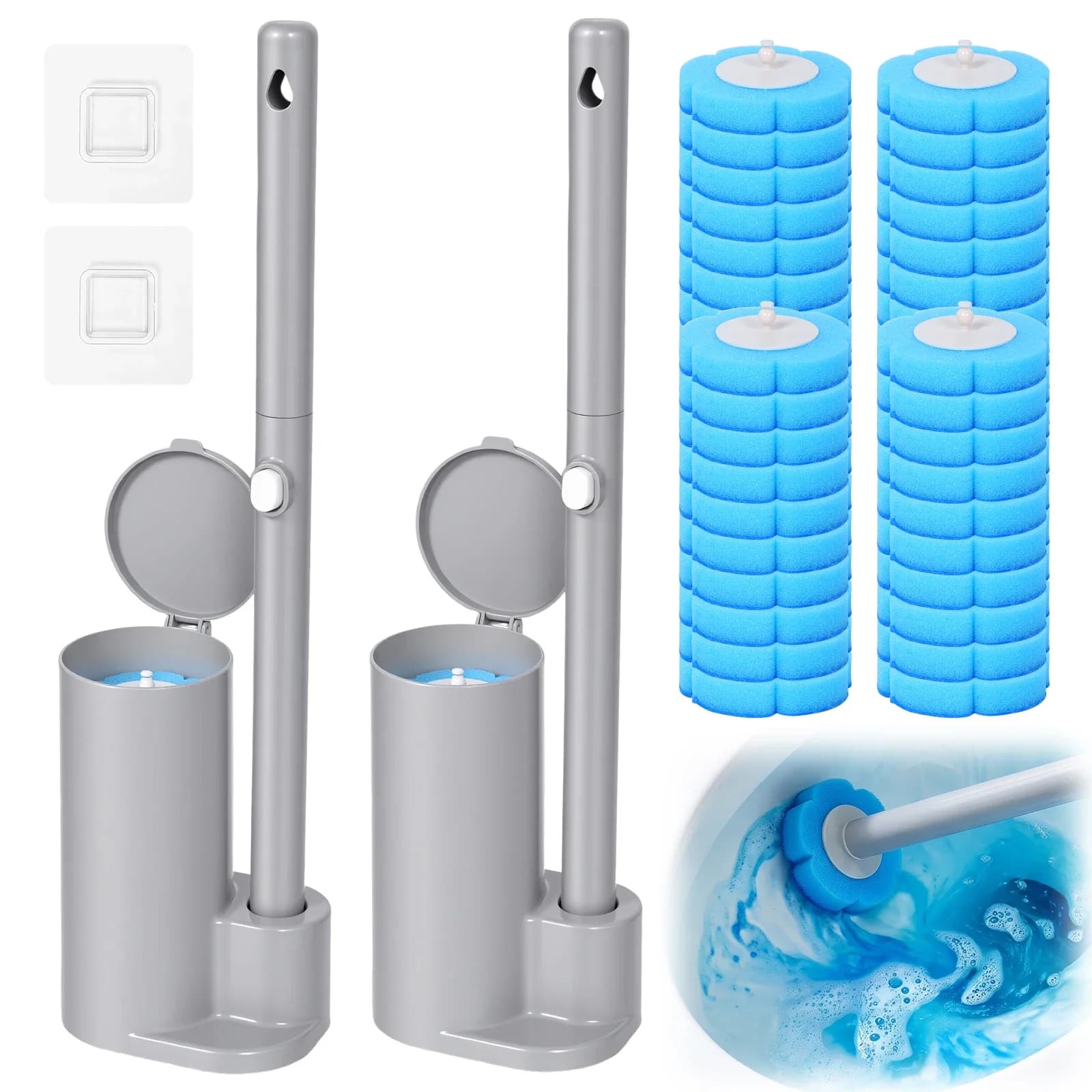 Wc Accessory Tool 2 Set Toilet Brush Disposable Replacement Head Cleaning Kit Floor/Wall Mounted Toilet Bowl Brush & Holder Set