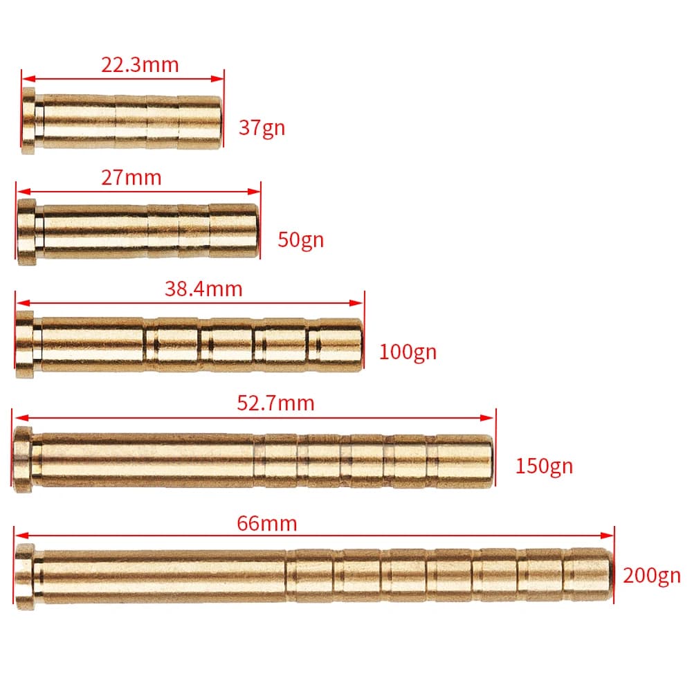 6 pezzi inserto per tiro con l'arco in rame Connect 37/50/100/150/200sGrain adatto per diametro 6,2 mm albero della freccia caccia accessori per tiro