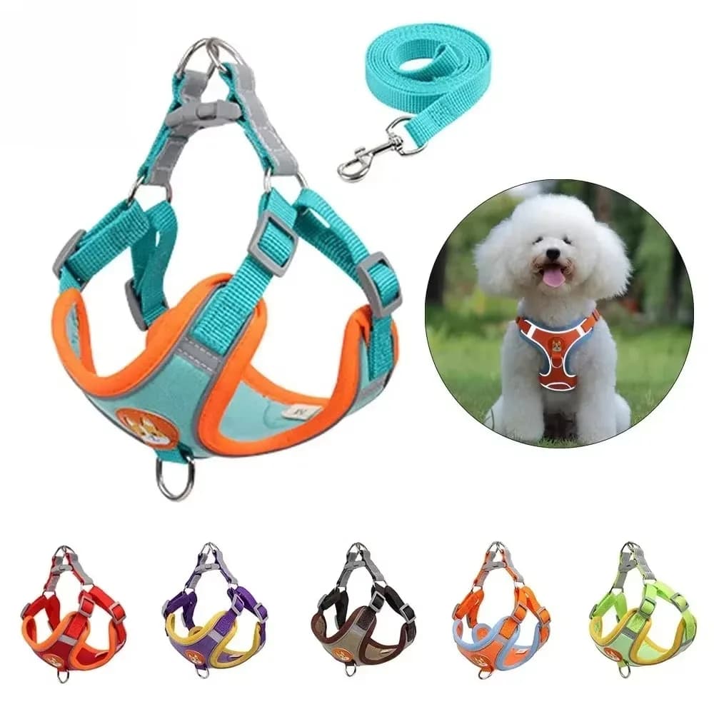 Set di guinzagli per imbracatura per cani senza tirare Set di guinzagli per cuccioli regolabili per gatti Guinzaglio riflettente per cani di piccola taglia Chihuahua