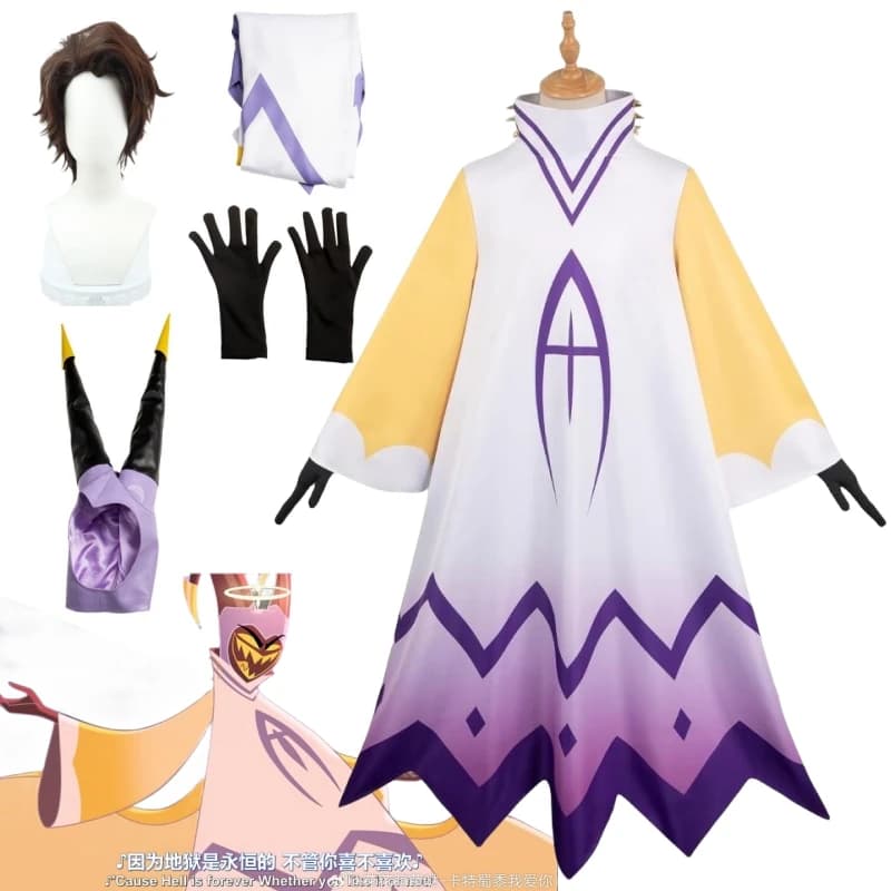 Adam Cosplay Costume Anime Hazzbin Cartoon Hotel Disguise for Men Women Robe Dress Wig Headgear Halloween Carnival