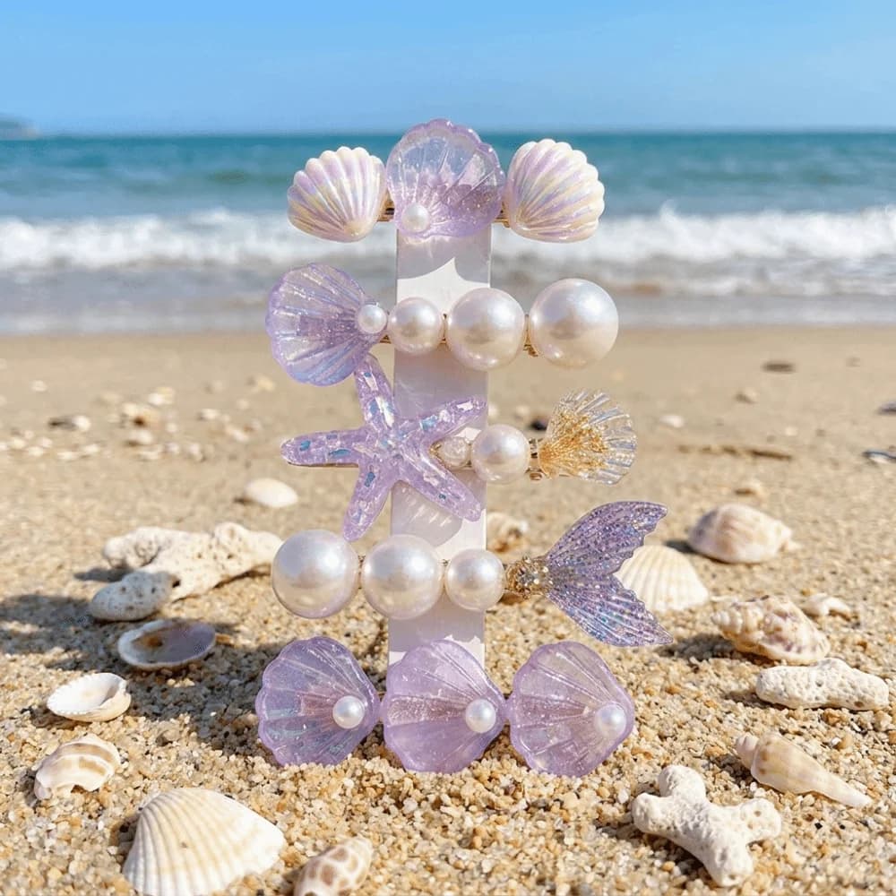 5 pcs/set Fashion Alloy Ocean Themed Hair Clips Shell Pearl Decorative Duckbill Clips Set Starfish Iridescent Hair Pins Beach