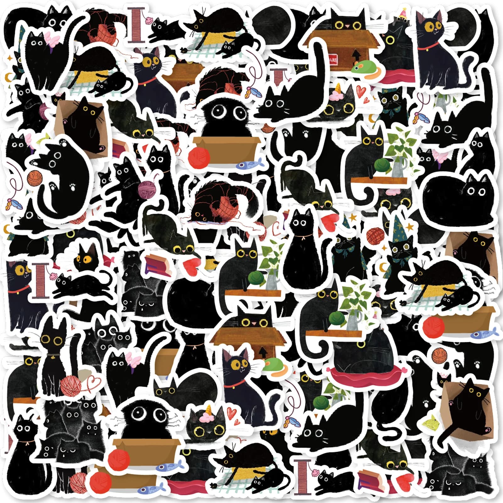 46 pezzi simpatico gatto nero cartone animato graffiti adesivi decorati notebook tazza d'acqua valigia chitarra giocattolo classico scrapbook decalcomanie in PVC