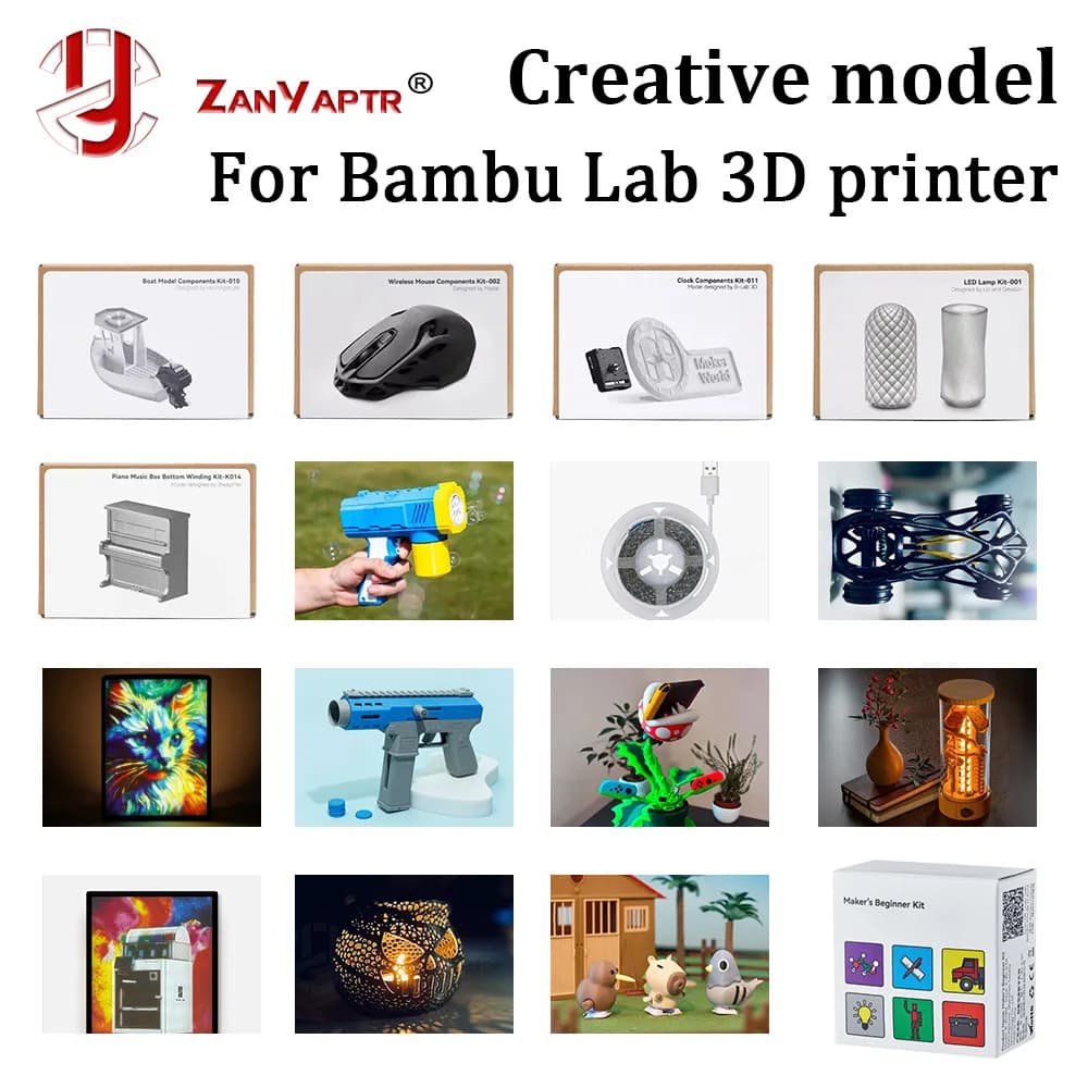 Per Bambu Lab Componenti modello creativo fai-da-te Stampa 3D Orologio mouse wireless Pinball track Kit luce LED Parti della stampante 3D