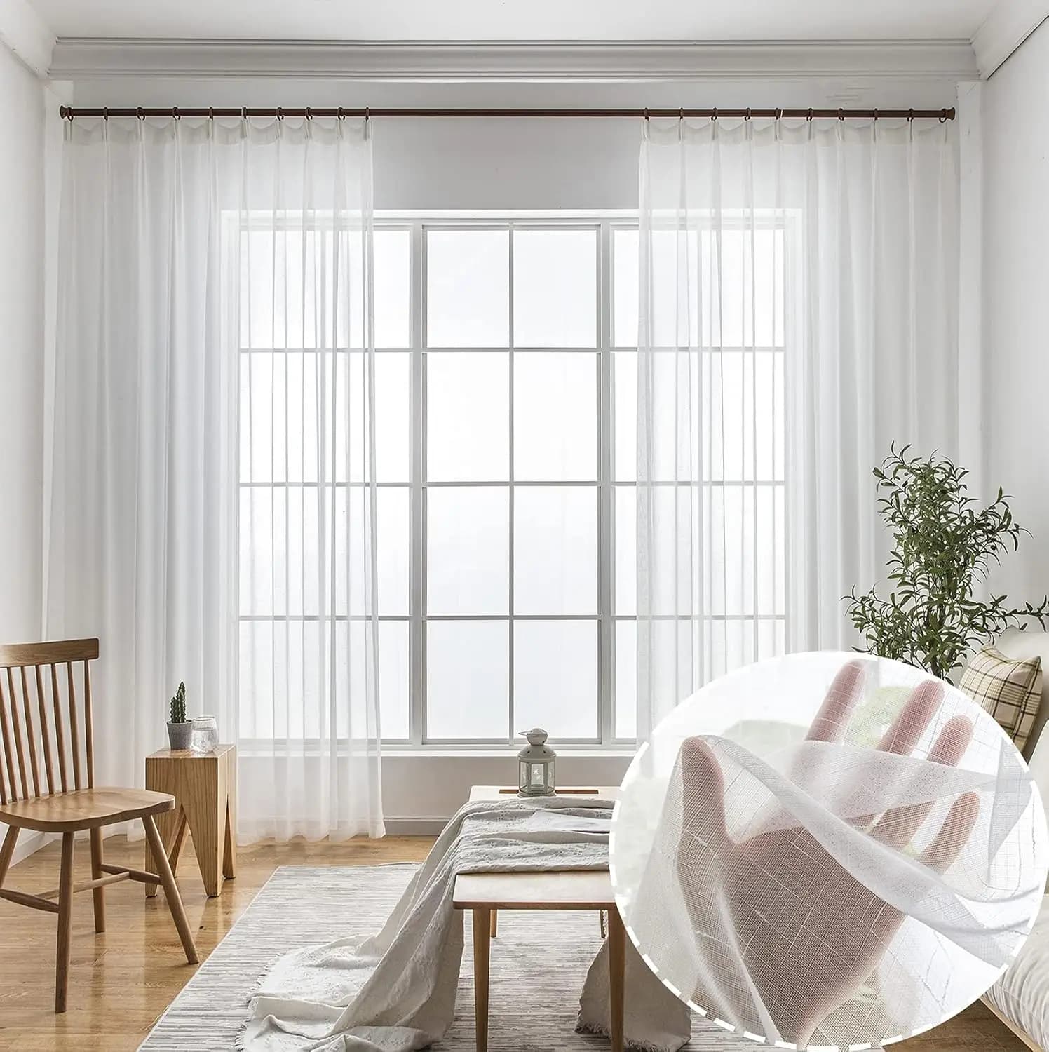 Tende Trasparenti Lunghe 274 cm, Effetto Lino Sottile per Soggiorno, Decorazione Rustica per Finestre con Pieghe a Pizzico