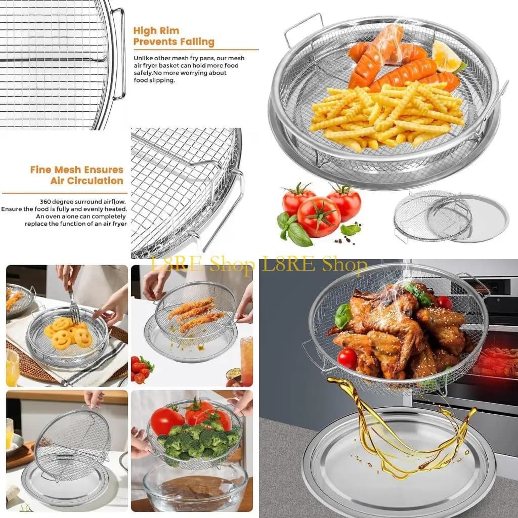 L8RE Air Fryer Basket For Oven Stainless Steel Non-Stick Mesh Barbecue Grill Holder