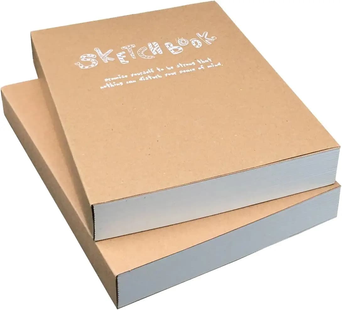 Set of 2 Kraft Sketchbooks, A5 Blank Drawing Notebooks, 128 Sheets 256 Pages, 125gsm Thick Paper, 180° Flat Opening for