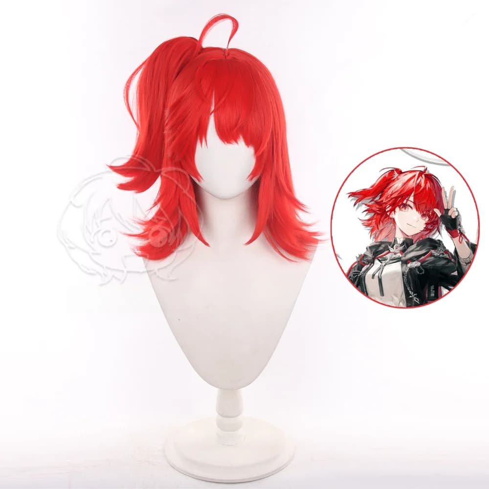Arknights Exusiai New Covenant Cosplay Wig Red Flipped Short Hair Jaw Clip Ponytail 40cm Halloween Comic Con Synthetic Anime Wig