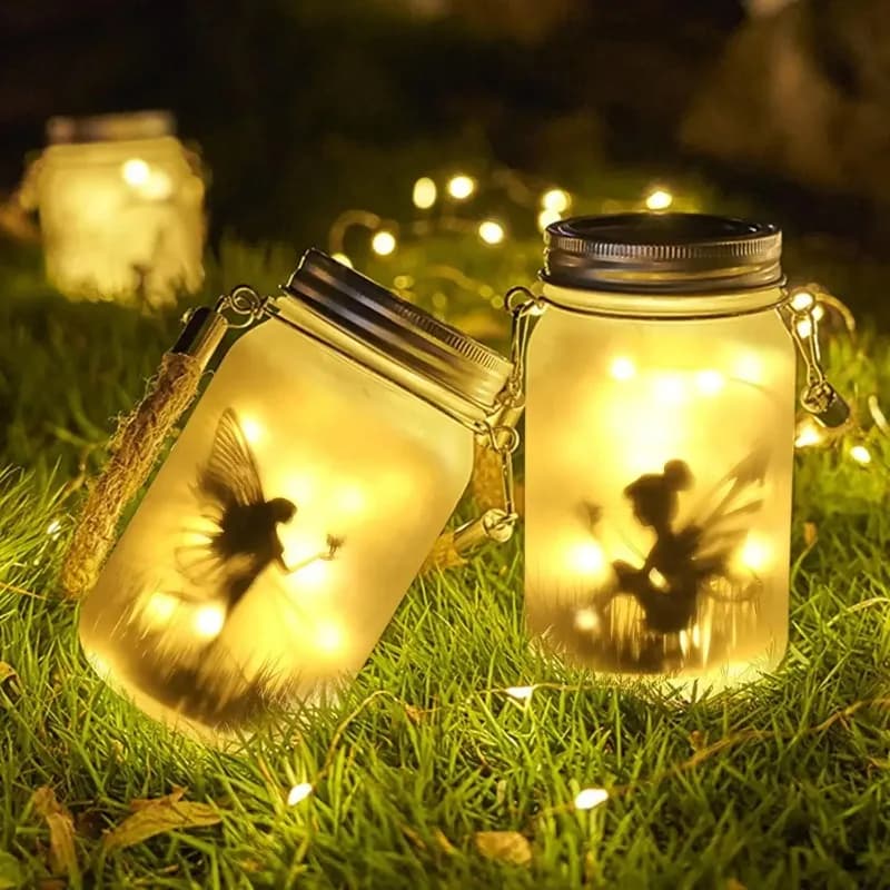 Luce Solare a LED per Barattolo in Vetro Smerigliato, Bottiglia Elfo Fatato, Decorazione da Esterno per Cortile e Giardino, Luce Colorata da Appendere all'Albero