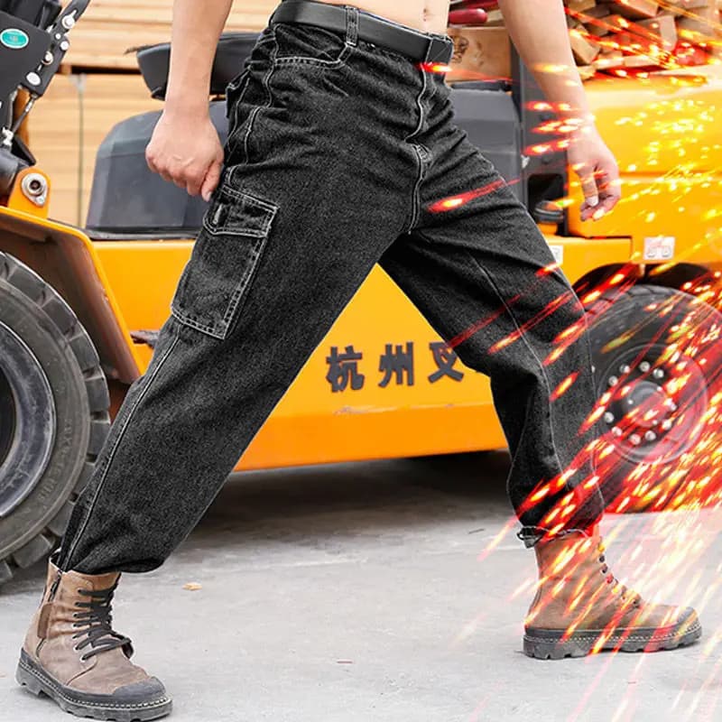 Pantaloni di assicurazione del lavoro lavoratori di saldatura da lavoro da uomo salopette multi-tasca antiscottatura resistenti all'usura Jeans di riparazione automatica