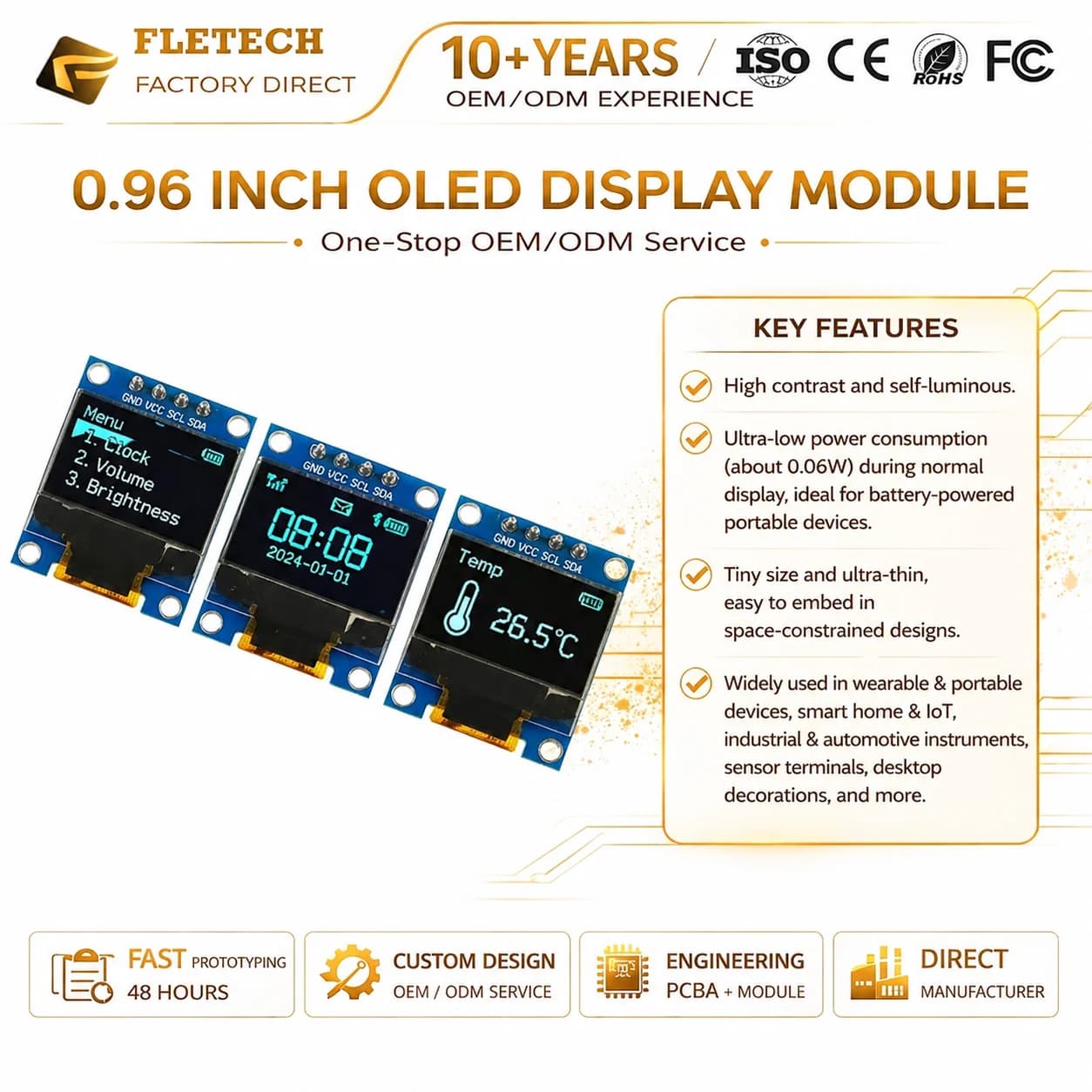 0.96 Inch OLED Display Module 128 X 64 OLED Display 12864 Screen IIC/SPI for Compatible Arduino and Microcontroller