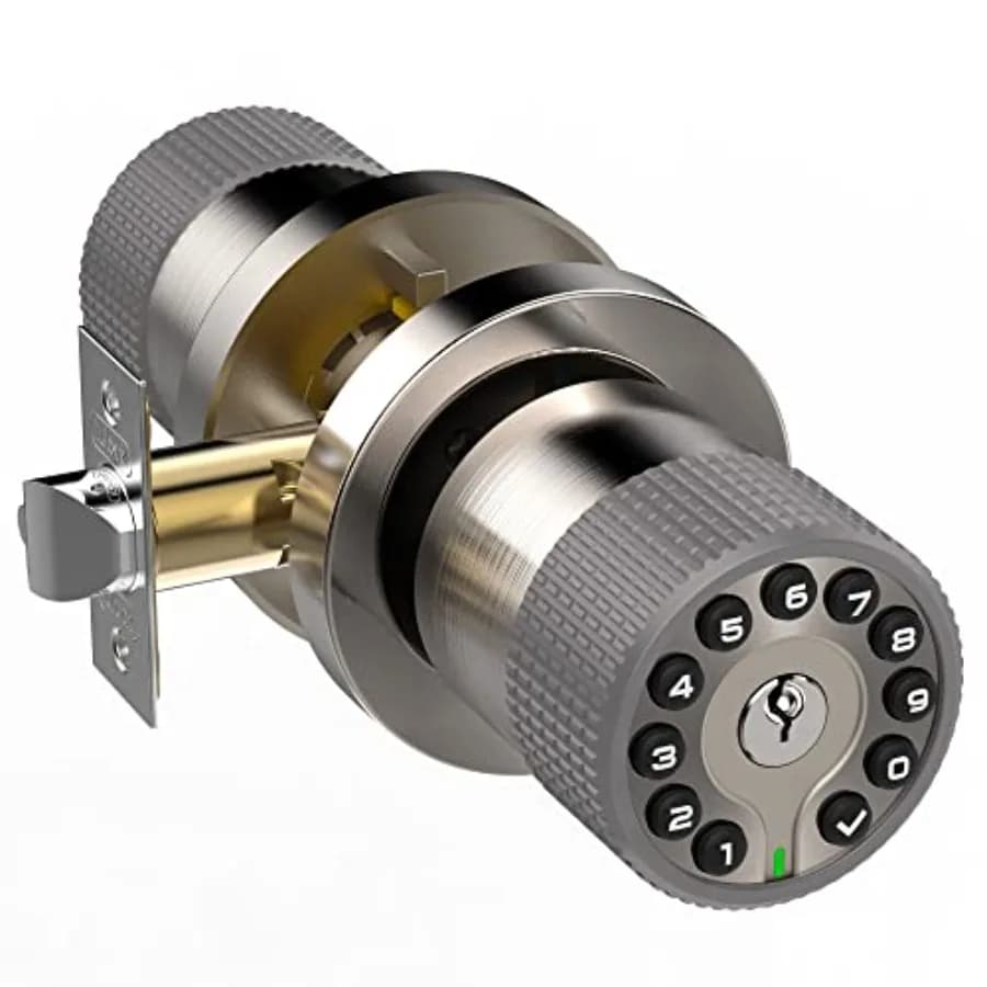 Maniglia per Porta con Tastierino e Chiave, Serratura per Porta con Accesso Senza Chiave, Maniglia con Codice, Chiusura Automatica, 50 Codici Utente, Facile da Installare, per Casa, Ufficio