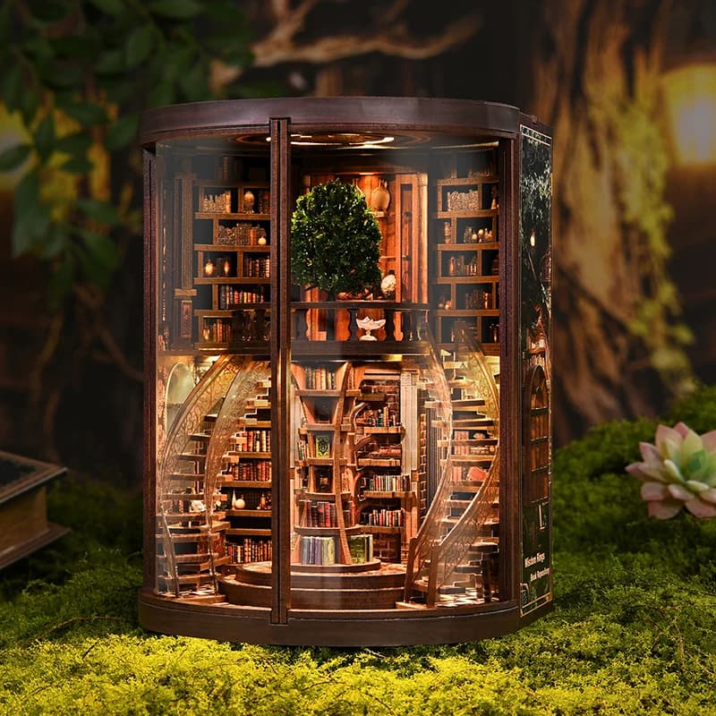 NEW FAI DA TE Book of Wood Nook Figurine Miniature Wisdom Rings Book Repository Stoppers for Friends Birthday Gifts Furniture Home Crafts