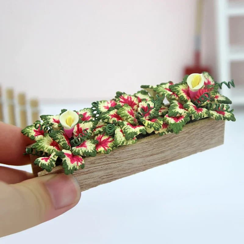 Accessori in miniatura per casa delle bambole 1/12 Mini modello di pianta in vaso di simulazione di trogolo di fiori di caladio per la decorazione della casa delle bambole