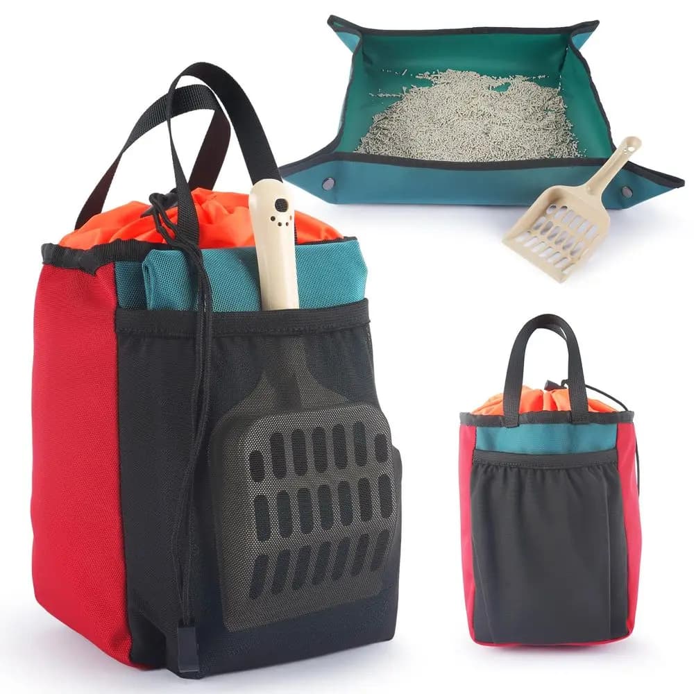 Lettiera da Viaggio per Gatti 3in1, Kit Pieghevole con Sacchetto e Paletta, Lettiera Portatile per Viaggiare con il Gatto