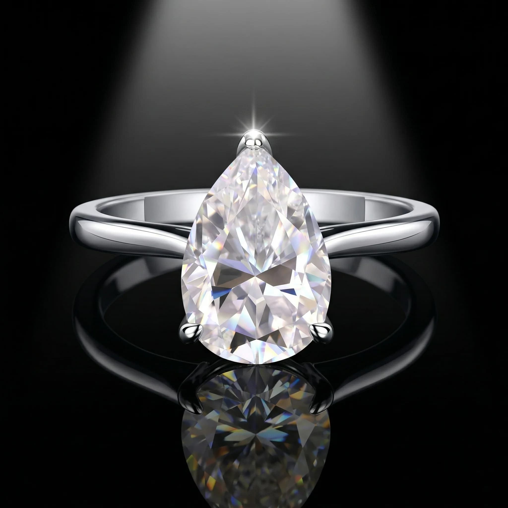 Anello con Moissanite a Goccia, Argento 925, Colore D VVS1, 8x12mm, Montatura a 3 Griffe, Lusso Leggero da Donna, con Certificato
