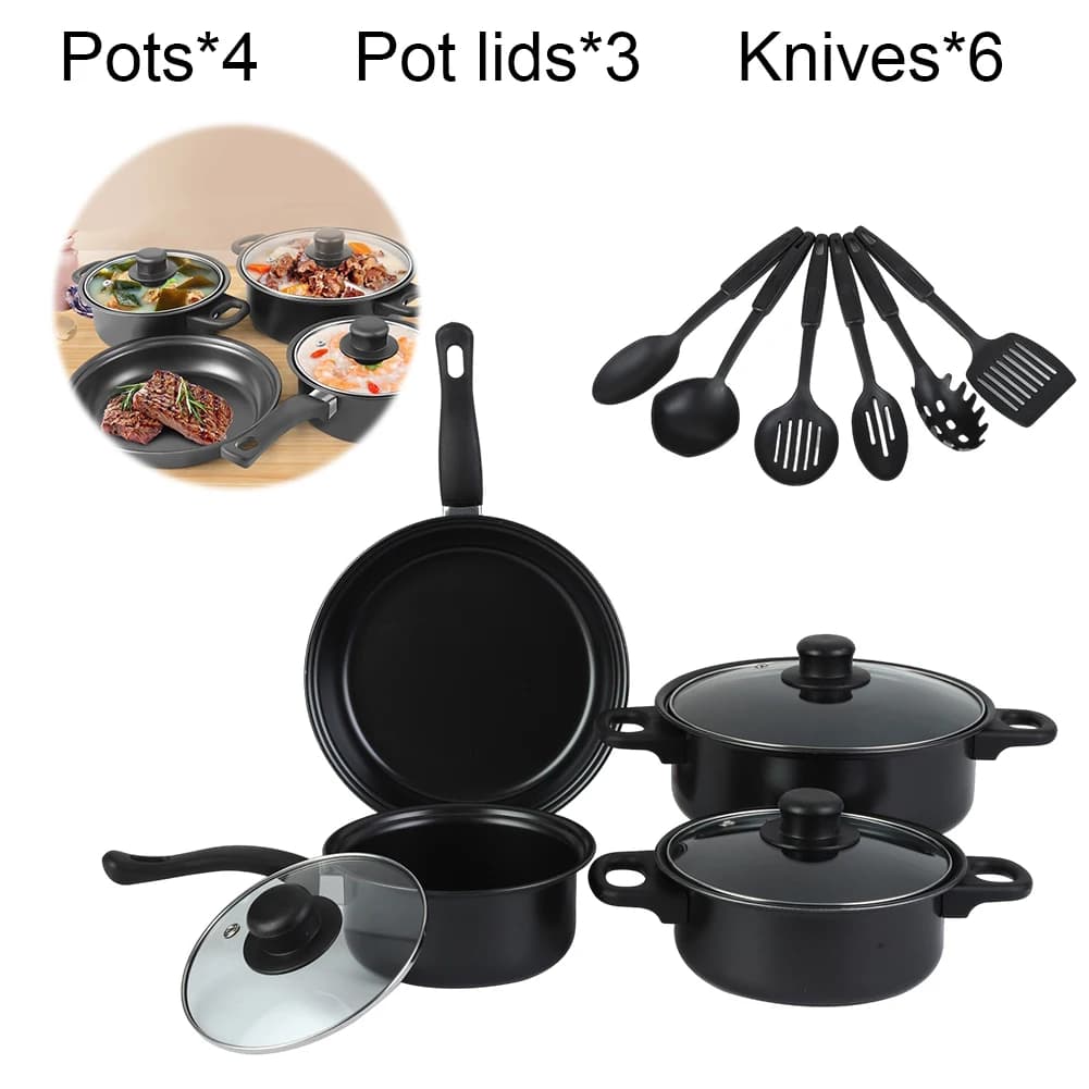 12Pcs Non Stick Cookware Set Milk Pot Maifan Stone Frying Pan with Lid Cooking Pot Set for All Types of Cooker
