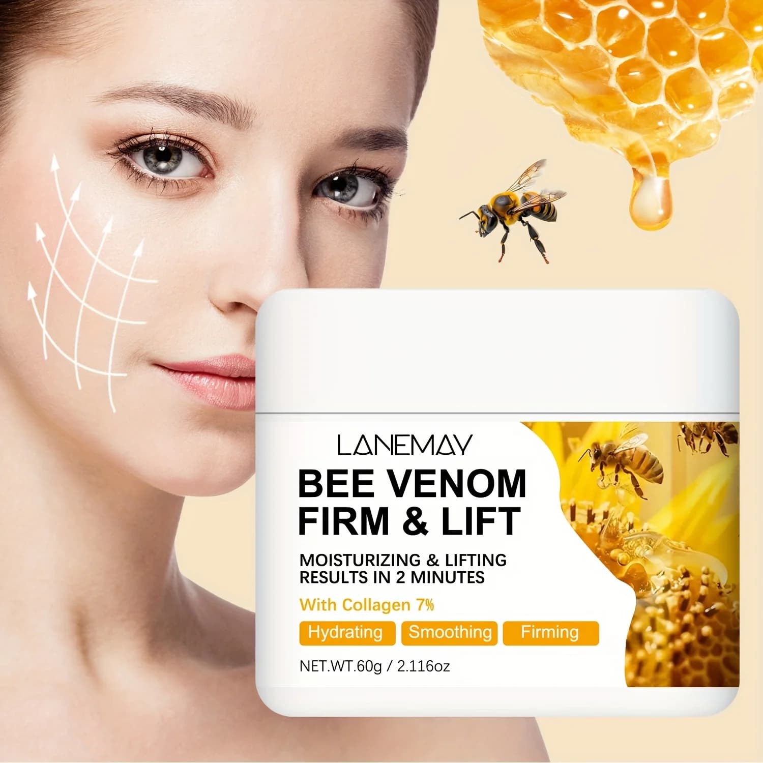 Rassodante and Lifting Cream with Veleno d'Api and 7% Collagen | Hydrating and Lifting results in 2 Minutes | Hydrating, Levigating, Satin, 60g