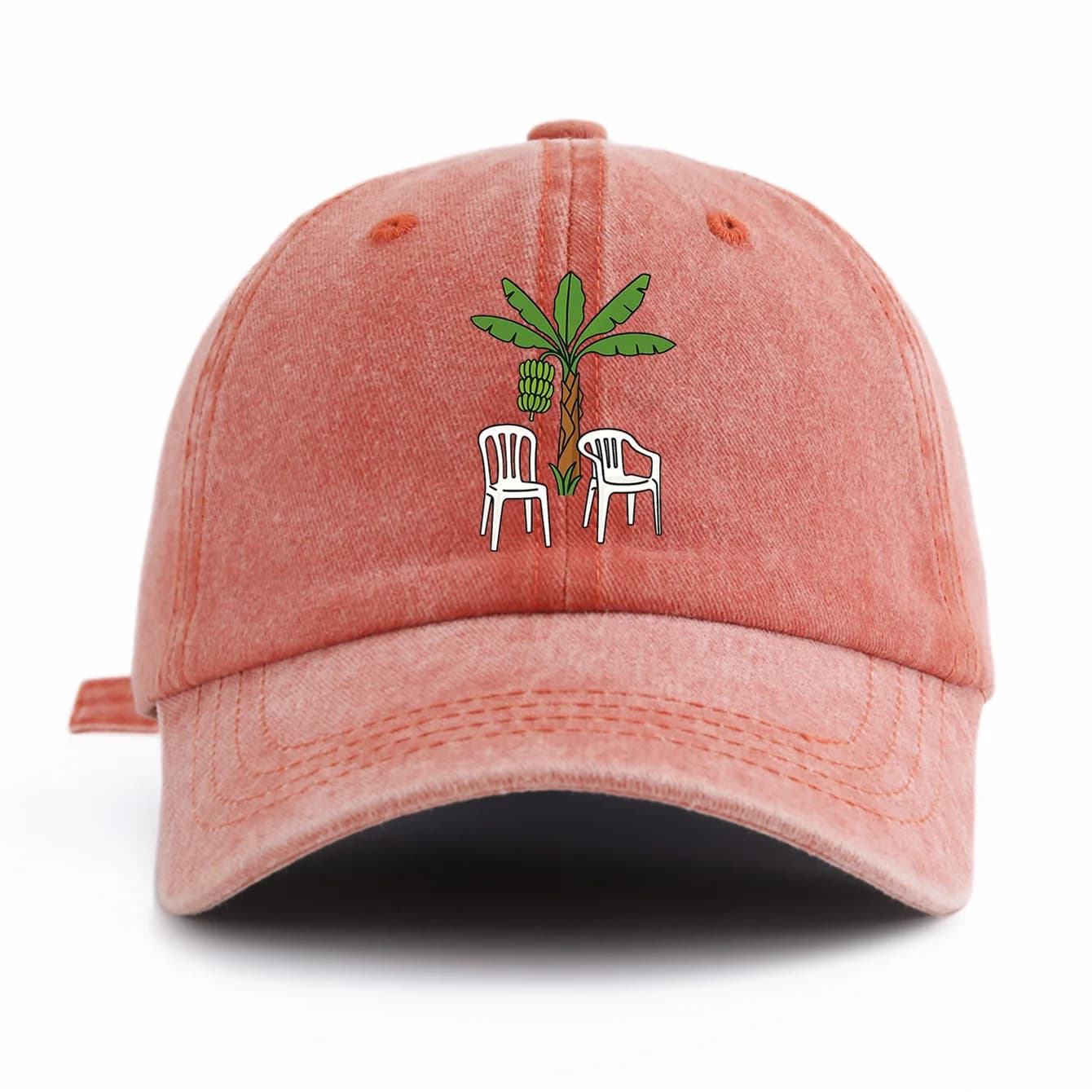 1pc Chair And Tree Print Washed Baseball Cap for Adults, Minimalist Retro Style Casual Soft Adjustable Dad Hat, Perfect As Gift