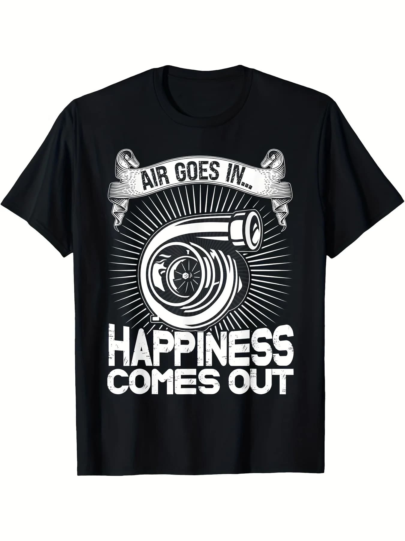 100% heavy cotton t-shirt from 180 g/m2 - Black vintage car print “Intake Happiness, Exhaust Joy Turbo”
