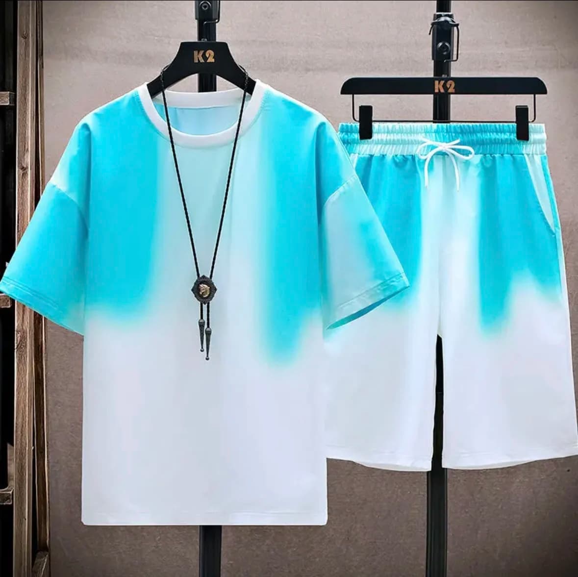 New hot-selling summer couple ice silk set, loose Korean-style casual unisex sports T-shirt and shorts, fashionable quick-dry