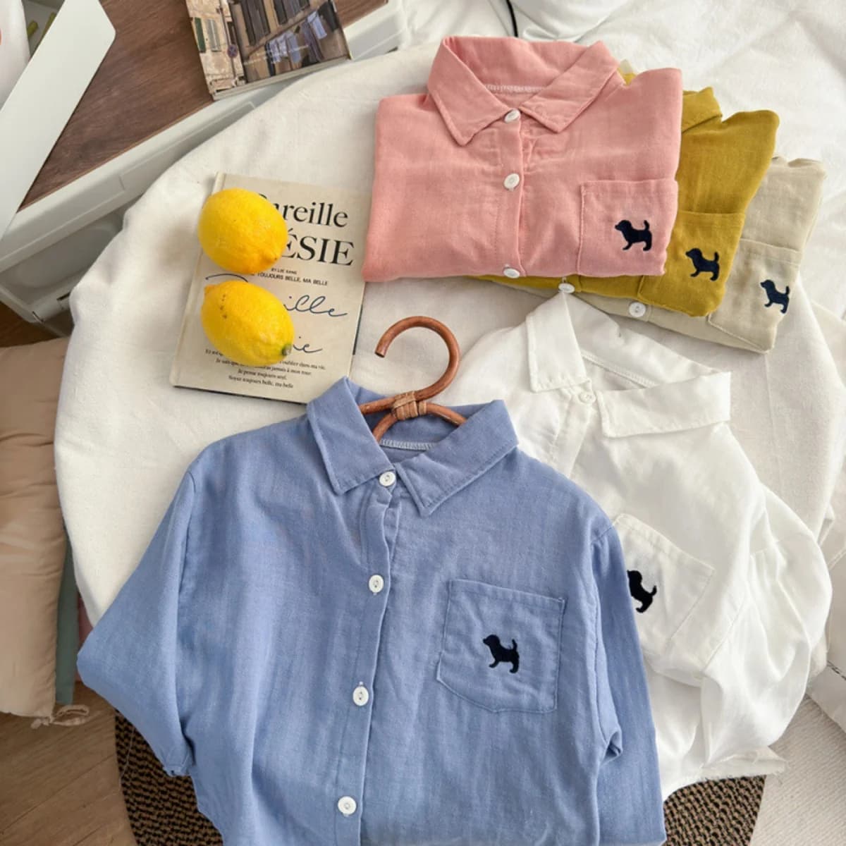 Camicia Elegante Primaverile per Bambini 1-7 Anni, Casual in Cotone con Colletto Rovesciato e Ricamo, Outfit per Ragazzi e Ragazze, Top per Bambini