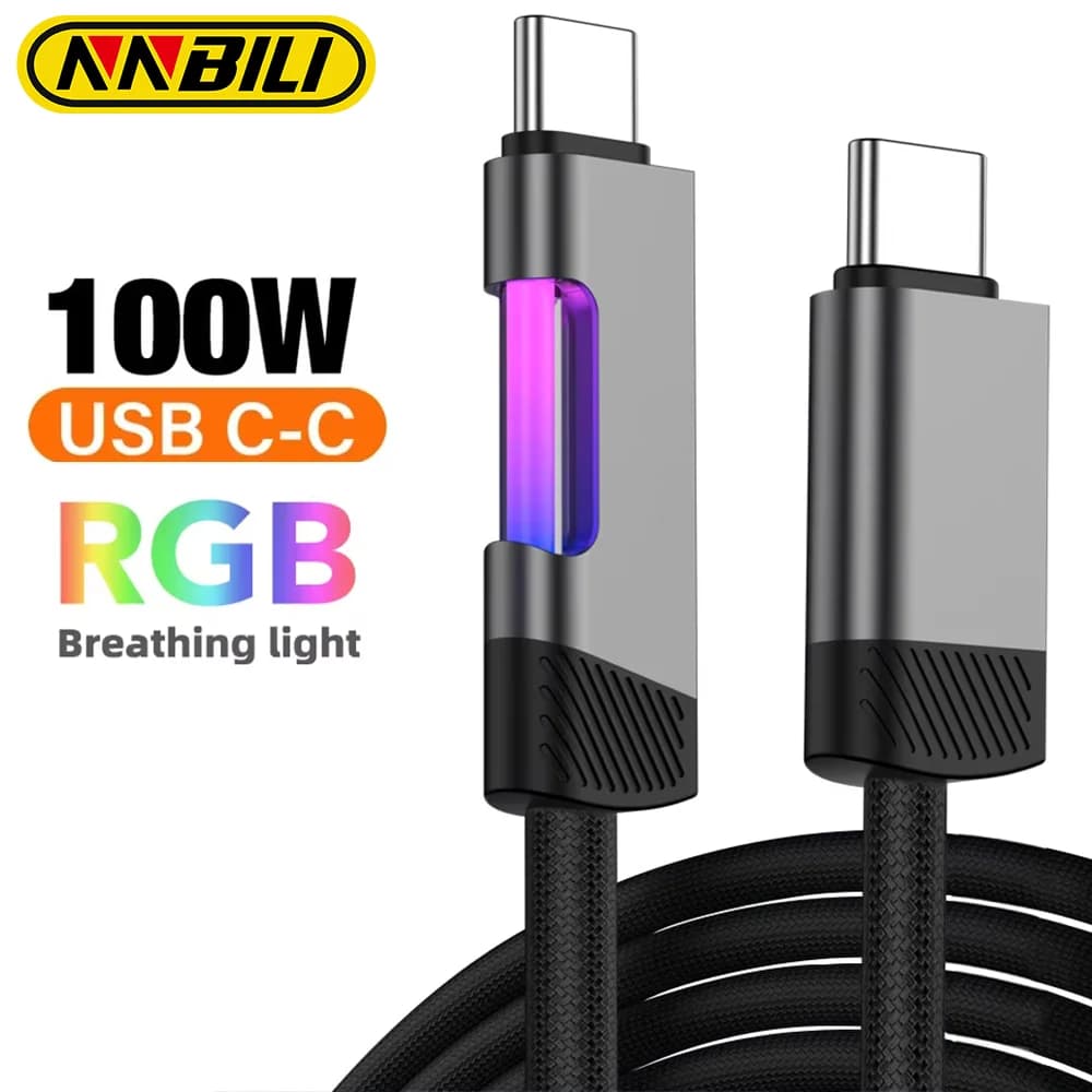 NNBILI NUOVO 100W 6A Cavo di Ricarica Veloce USB Tipo C Per iPhone 15 16 con Luce Ambientale RGB Cavo USB C Per HUAWEI Samsung Xiaomi